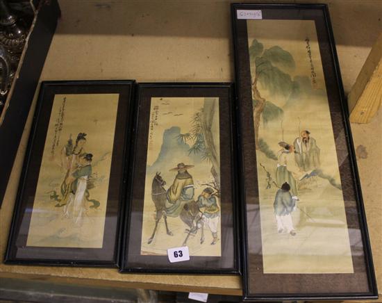 3 Chinese paintings on silk